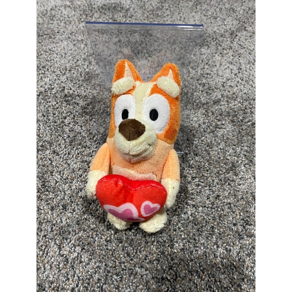 Bluey Bingo Plush Stuffed Animal Holding Red Heart Orange Heeler Dog Toy